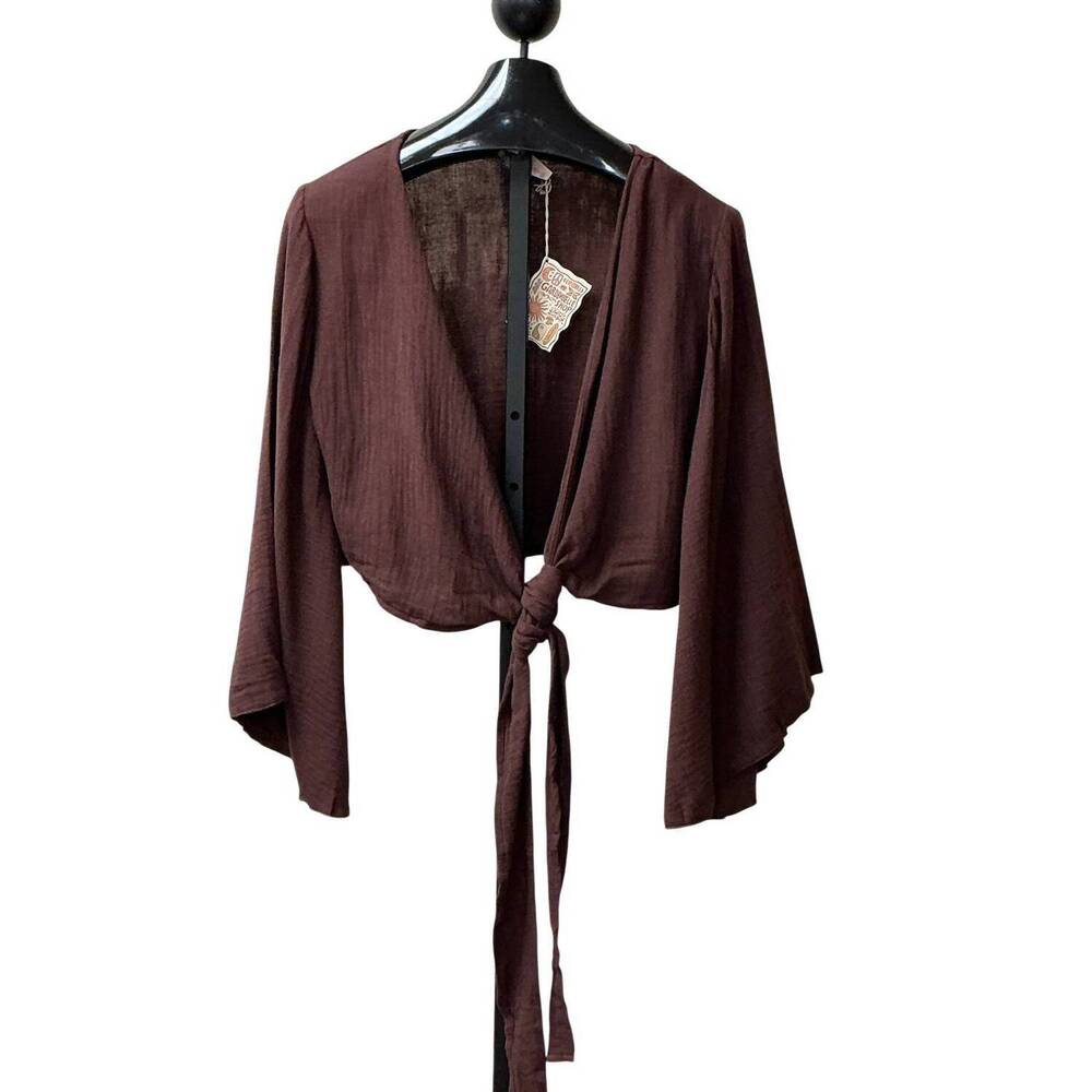 NEW GARDENBELLE women's liberty bell sleeve wrap top in maroon